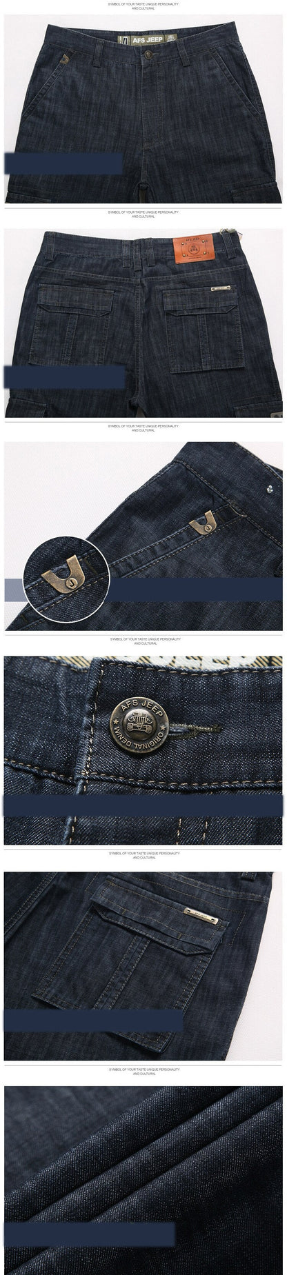 Bonsir Spring Autumn Men Cargo Jeans Smart Casual High Street Clothes Thin Zipper Straight Loose Multi-Pocket Full Length Denim Trouser