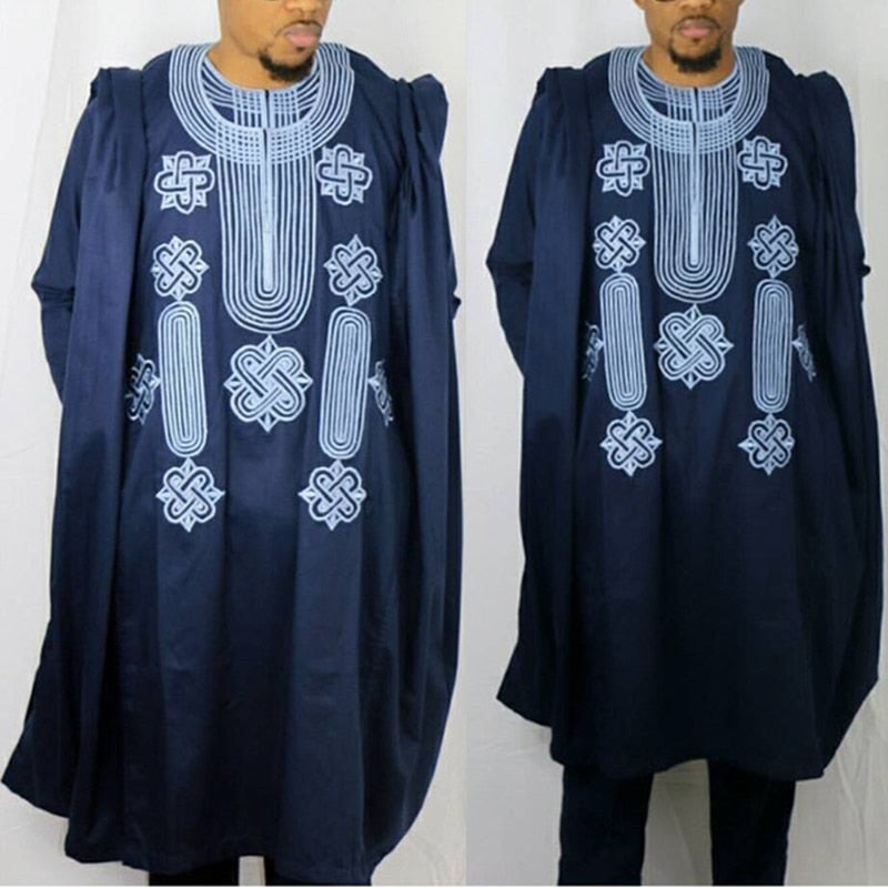 sanyamk African Suit For Men Robe Shirt Pants Set Long Sleeve Tops Embroidery Agbada Clothes Boubou Africain Homme Traditional Robes