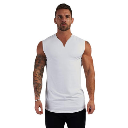 sanyamk New Men V-neck Sports Tank Top Cotton Summer Muscle Vest Gym Clothing Bodybuilding Sleeveless Shirt Workout Fitness Singlets