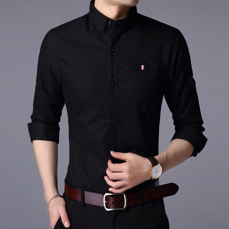 sanyamk Fall New Fashion Brand Designer Shirt Man Dress Shirt Long Sleeve Slim Fit Button Down 100% Cotton Casual Mens Clothing