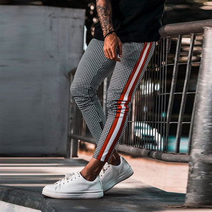 Bonsir Fashion Striped Plaid Pencil Pants Men Spring Summer Casual Jogger Trouser Male Harajuku Drawstring Long Pants Streetwear