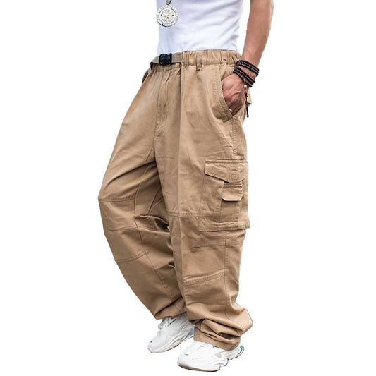 Bonsir Trendy Loose Baggy Cargo Pants Men Casual Hiphop Harem Cotton Straight Trousers Wide Leg Plus Size Streetwear Clothing