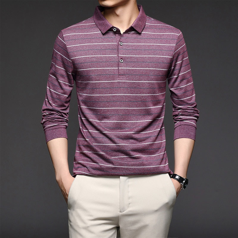 sanyamk New Top Grade Fashion Brand Men Plain Polo Shirts For Men Striped Casual Designer Long Sleeve Tops Men's Clothing