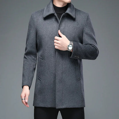 sanyamk High Quality Mens Winter Jackets and Coats Business Casual Woolen Jackets Coats Long Overcoat Men Turn Down Collar Wool Blends