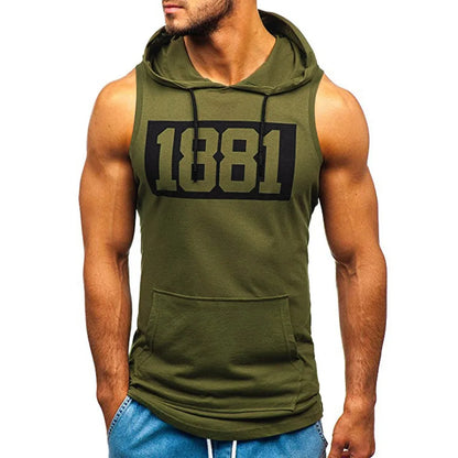 sanyamk Sports Tank Tops Men Fitness Muscle Print Sleeveless Hooded Bodybuilding Pocket Tight-drying Tops Summer Shirt For Men Clothing