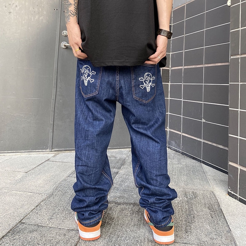 Bonsir Dog Print Straight Loose Jeans Mens Retro High Street Oversize Casual Denim Trousers Harajuku Washed Hip Hop Jean Pants