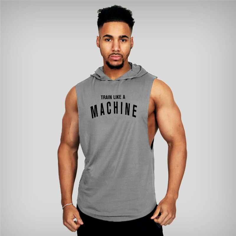 sanyamk Running Vest Hooded Gym Clothing Men Cotton Bodybuilding Stringer Hoodie Sweatshirts Fitness Tank Top Men Sleeveless Vest Shirt