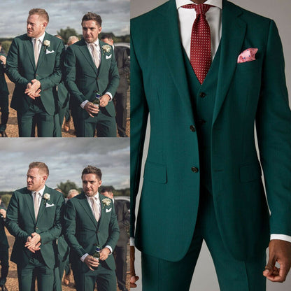 sanyamk Custom Made Men Suits Green Groom Tuxedos Notch Lapel Groomsmen 3 Pieces Set ( Jacket + Pants + Vest + Tie ) D417