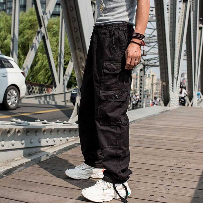 Bonsir Trendy Loose Baggy Cargo Pants Men Casual Tactical Trousers Leg Pocket Straight Pants Hiphop Harem Streetwear Clothing