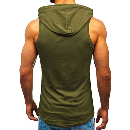 sanyamk Sports Tank Tops Men Fitness Muscle Print Sleeveless Hooded Bodybuilding Pocket Tight-drying Tops Summer Shirt For Men Clothing