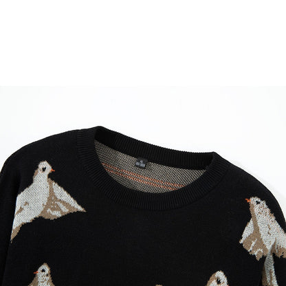 Bonsir Men Casual Sweater Round Neck Cotton Autumn Winter Pullover Mens Harajuku Sweaters Pigeon Pattern Long Sleeve Male Tops Clothing