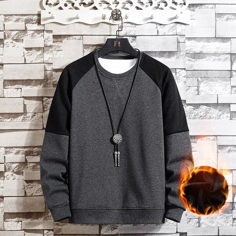 Bonsir New Spring Autumn Mens Hoodie Sweatshirt Casual Long Sleeve Fleece Warm Cotton Men Hoodie Fashion Streetwear Round Neck