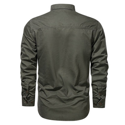 sanyamk Autumn Men Washing Shirts Military Style Casual Cargo Cotton Chic Pocket Tracksuit Simple Solid Color Long Sleeve Clothing