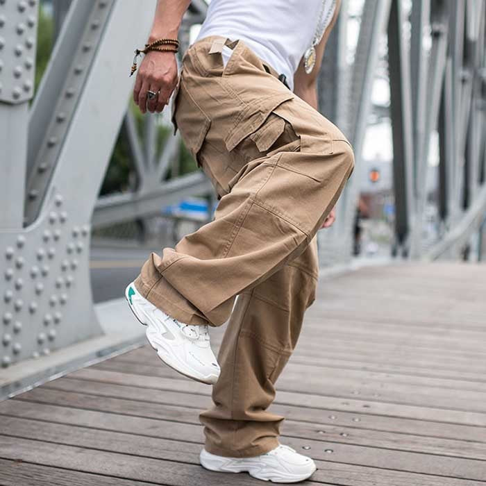 Bonsir Trendy Loose Baggy Cargo Pants Men Casual Hiphop Harem Cotton Straight Trousers Wide Leg Plus Size Streetwear Clothing