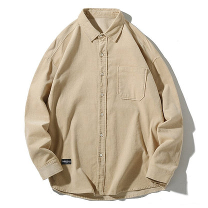 Bonsir Japanese System Male Vintage Flannel Shirt Autumn New Men's Solid Color Loose Long Sleeve Shirt oversized Man Shirt Koszula