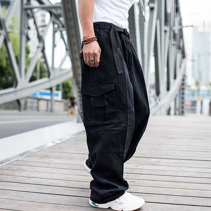 Bonsir Trendy Loose Baggy Cargo Pants Men Casual Hiphop Harem Cotton Straight Trousers Wide Leg Plus Size Streetwear Clothing