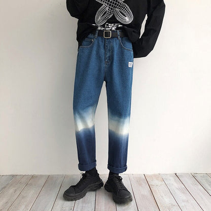 Bonsir Autumn Gradient Jeans Men's Fashion Washed Casual Retro Jean Pants Men Streetwear Loose Hip Hop Straight Denim Trousers Mens