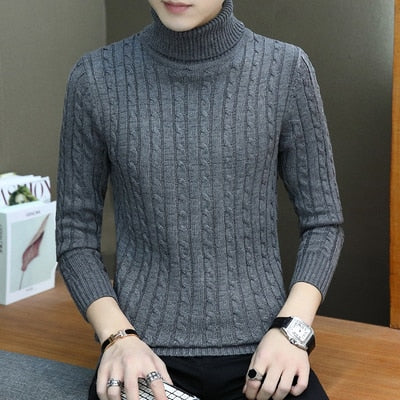 sanyamk 2022 Korean Slim Solid Color Turtleneck Sweater Mens Winter Long Sleeve Warm Knit Sweater Classic Solid Casual Bottoming Shirt