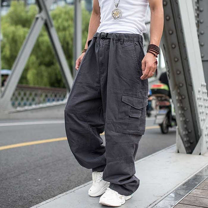 Bonsir Trendy Loose Baggy Cargo Pants Men Casual Hiphop Harem Cotton Straight Trousers Wide Leg Plus Size Streetwear Clothing