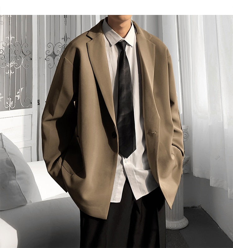 sanyamk Korean-style Blazers Men Leisure Trendy Loose One Button Suit Jackets Male Daily Streetwear All-match Simple Suit-tops 5 Colors