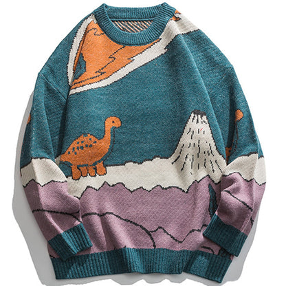 sanyamk Harajuku Cartoon Little Dinosaur Knitted Sweater Winter Sweater Men Women Vintage Sweater Pullover Casual Streetwear