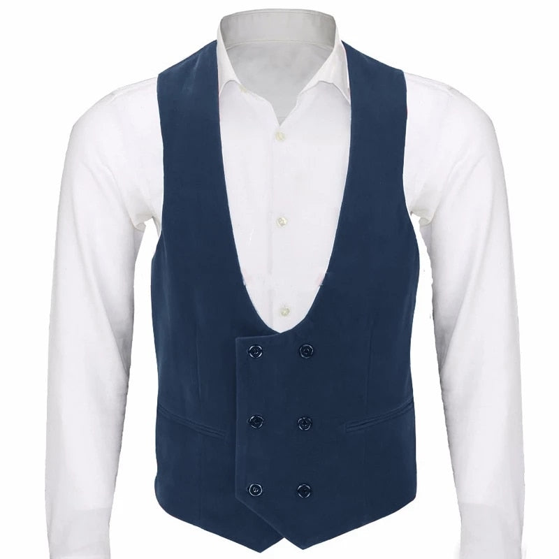 sanyamk Men's velvet double-breasted one-piece men's suit vest V-neck slim-fit fashion custom wedding vest