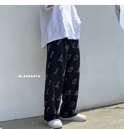 Bonsir Summer Casual Wide Leg Pants For Men Lightweight Streetwear Letter Printed Straight Pants Fashion Sweatpants Trousers 2XL-M