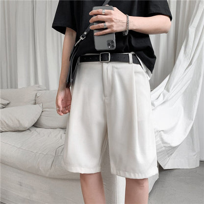 sanyamk Summer Men Shorts Straight Fit Knee-Length Short Suit Pant Solid Beige Black Summer Clothing Student Thin Casual Shorts Man