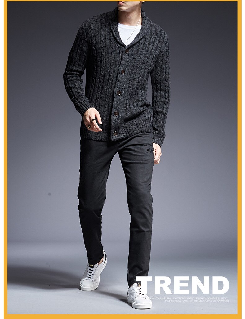 Bonsir Autumn Winter Men Knitted Cardigan Thicken Warm Luxury Gentlemen High Quality Comfortable Fashion Urban Casual Dark Grey Sweater