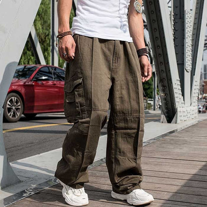 Bonsir Trendy Loose Baggy Cargo Pants Men Casual Hiphop Harem Cotton Straight Trousers Wide Leg Plus Size Streetwear Clothing