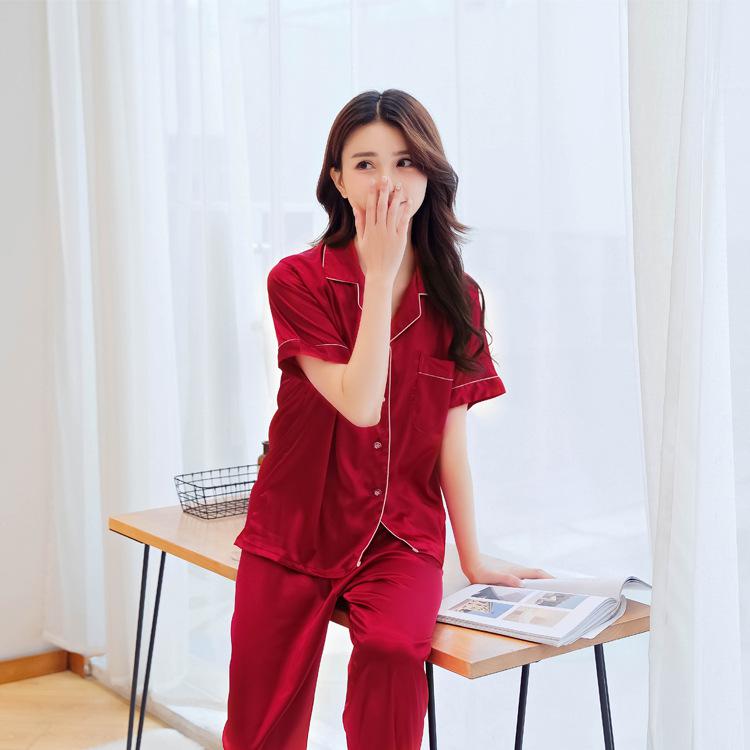 sanyamk Oversize 3XL Couples Satin Pajamas Set 2pcs Shirt&Pant Home Clothes Lovers Sleepwear Intimate Lingerie Men&Women Pyjamas Suit