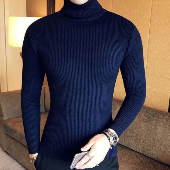 sanyamk 2022 Korean Slim Solid Color Turtleneck Sweater Mens Winter Long Sleeve Warm Knit Sweater Classic Solid Casual Bottoming Shirt