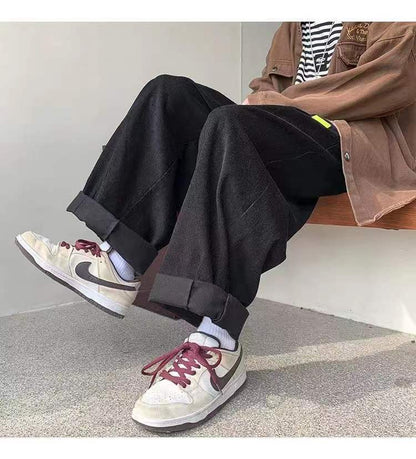 sanyamk Men's Retro Corduroy Fabric Casual Pants Loose Fashion Trend Wide Leg Pants Solid Color High-quality Trousers Size M-3XL