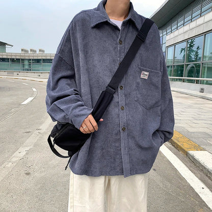 sanyamk -  Corduroy shirt men's casual design sense niche long-sleeved shirt Spring and Autumn Hong Kong style ruffled handsome jacket