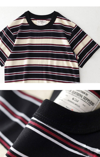 Bonsir Summer Stripe T-Shirt Men And Women Classic Streetwear Fashion Ins Trend Vintage O-Neck Cotton Youth Couple Short-Sleeved Tops