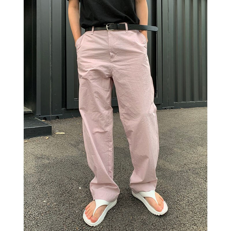 Bonsir Men's Solid Color Loose Straight Casual Cargo Pants Streetwear Pink Purple Color High-quality Trousers Plus Size M-XL