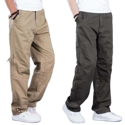 Bonsir Cargo Pocket Pants Men Loose Straight Hip Hop Long Trousers Autumn Winter Cotton Mens Joggers Wide Leg Big Size S-3XL