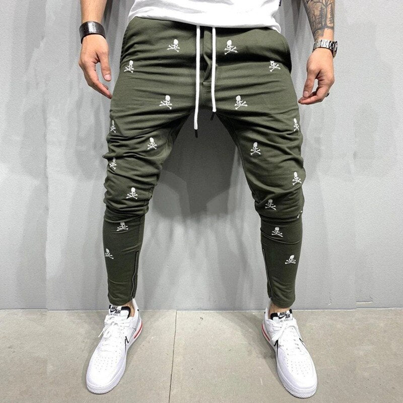 Bonsir Men's New Jogging White Tactical Pants Harajuku Skull Embroidery Skinny Casual Trousers Man Hip Hop Feet Zip Up Track Pants 바지