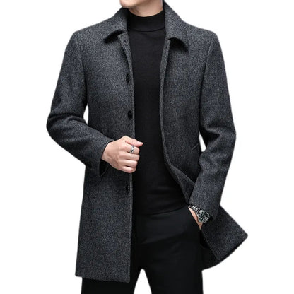 sanyamk High Quality Mens Winter Jackets and Coats Business Casual Woolen Jackets Coats Long Overcoat Men Turn Down Collar Wool Blends