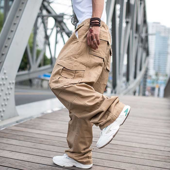 Bonsir Trendy Loose Baggy Cargo Pants Men Casual Hiphop Harem Cotton Straight Trousers Wide Leg Plus Size Streetwear Clothing