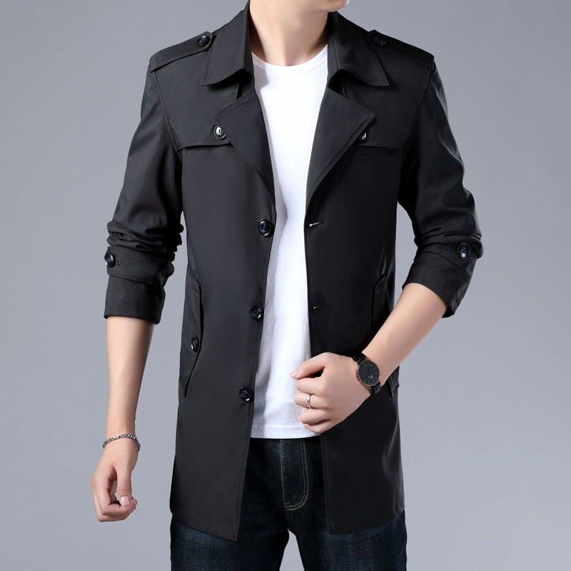 Thoshine Brand Spring Autumn Men Trench Coats Superior Quality Buttons Male Fashion Outerwear Jackets Windbreaker