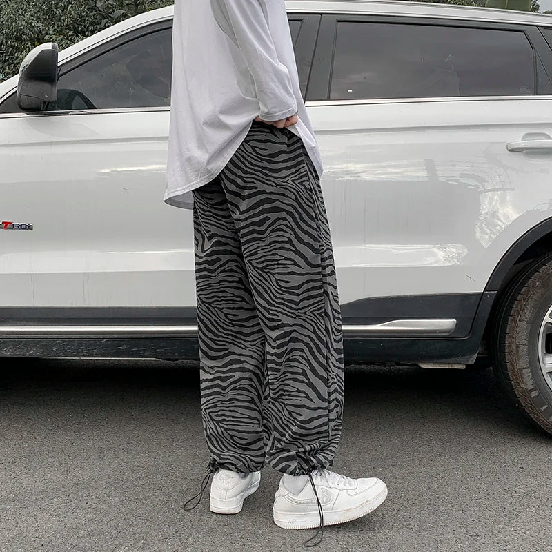 Bonsir Streetwear Black Pants Men Joggers Mens Straight Harem Pants Men Korean Hip Hop Trousers Plus Size Zebra pants