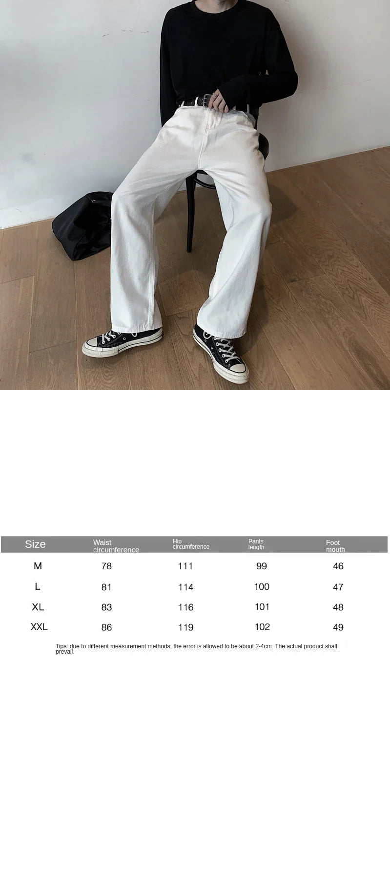 Bonsir White Street jeans wide leg pants men's straight tube loose Korean fashion ruffian handsome oversize high Street quarter men