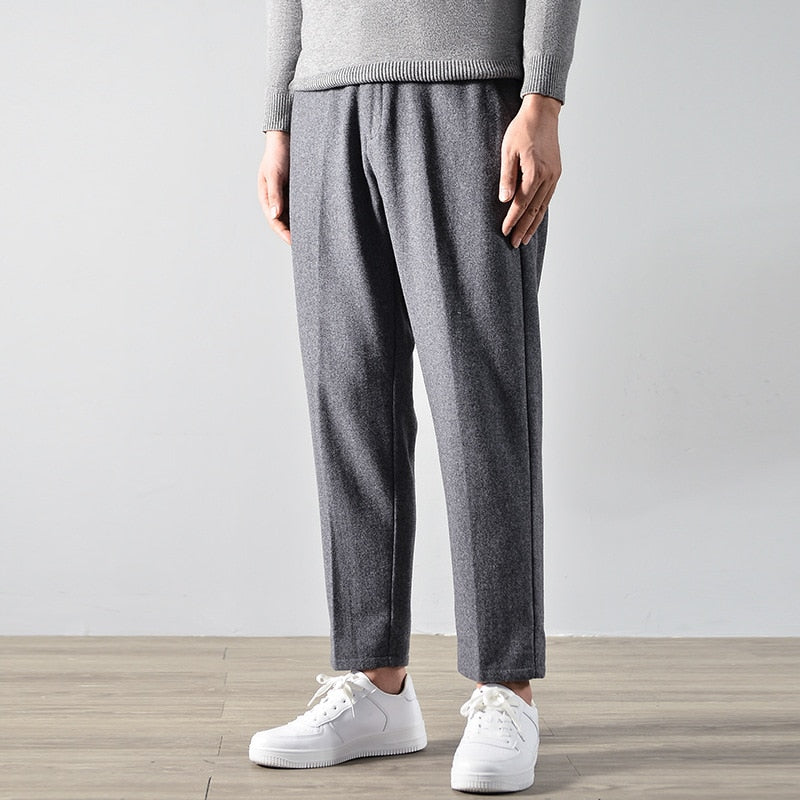 Bonsir Ep2122 Autumn Winter Men Cotton Wool Pants Business Casual Straight Basic Warm Comfortable Grey Simple Handsome Daily Trousers