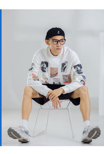 Bonsir S20019 New Arrival Men Sweatshirts Hip Hop Punk Streetwear Sport Casual Trendy Loose Digital Printing Handsome Cotton Pullovers