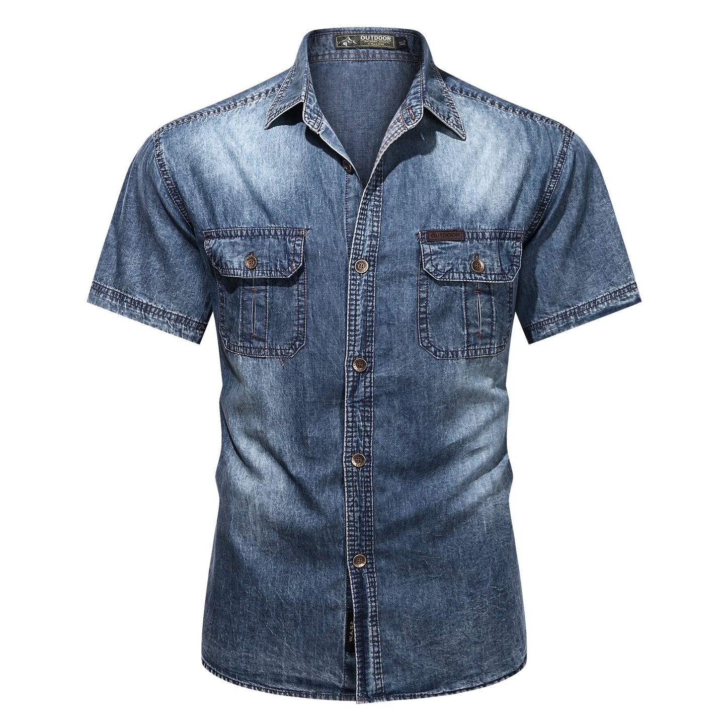 sanyamk New Mens Denim Shirts Short Sleeve Retro Light Blue Men Summer Shirt Jean Jacket Casual Buttons Tops Male Denim Shirt