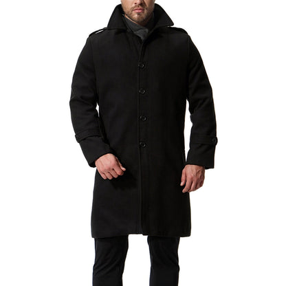 Bonsir Autumn And Winter New Men's Coat Wool Long Single Breasted Solid Color Wool Windbreaker Coat Jacket