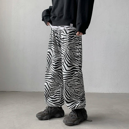 Bonsir Streetwear Black Pants Men Joggers Mens Straight Harem Pants Men Korean Hip Hop Trousers Plus Size Zebra pants