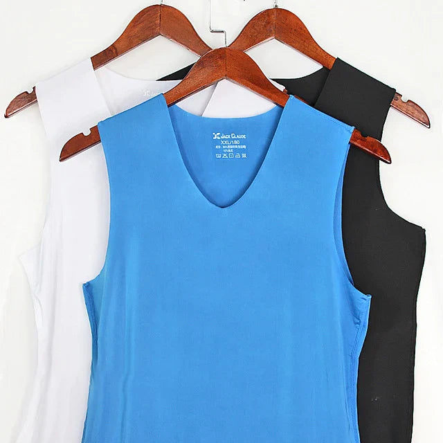 sanyamk 3Pcs Men Tank Tops Underwear For Mens Vest Undershirt Transparent Shirts Male Bodyshaper Fitness Wrestling Singlets silk V Neck