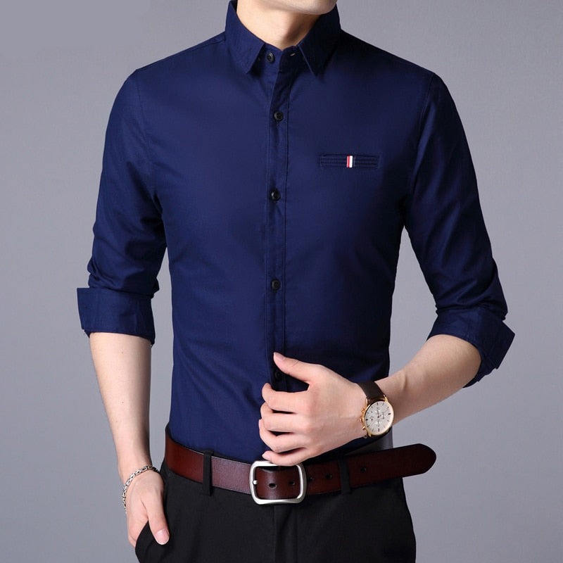 sanyamk Fall New Fashion Brand Designer Shirt Man Dress Shirt Long Sleeve Slim Fit Button Down 100% Cotton Casual Mens Clothing